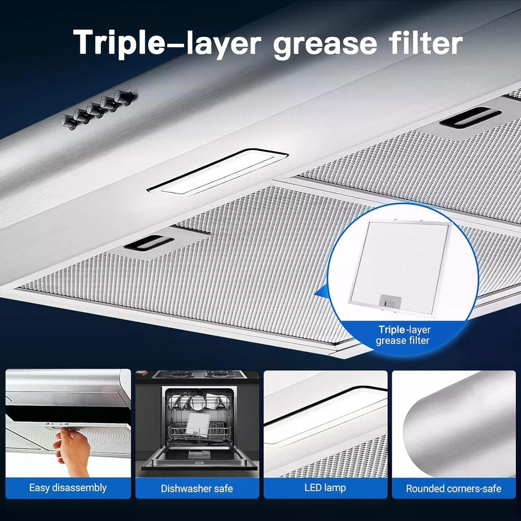 Under Cabinet Range Hood with LED Light and Dishwasher-Safe Filters