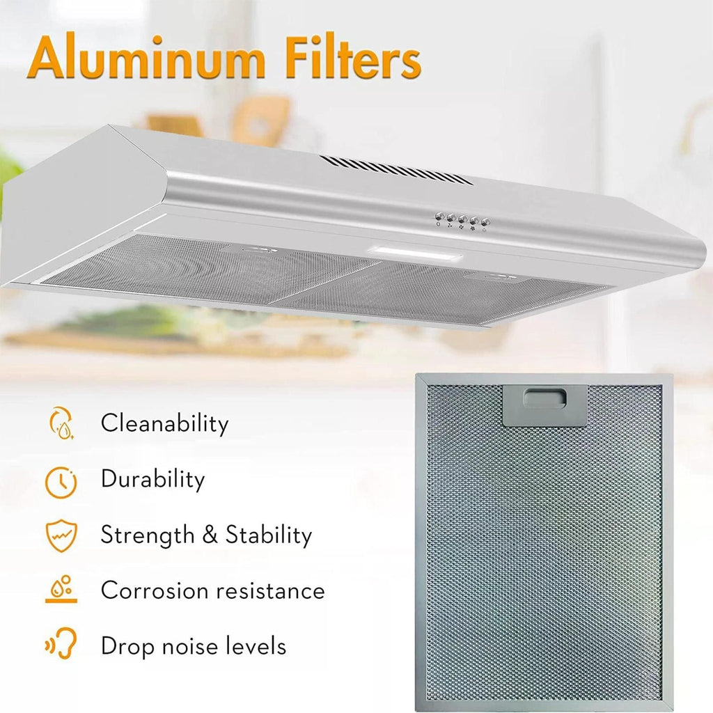 Under Cabinet Range Hood with LED Light and Dishwasher-Safe Filters