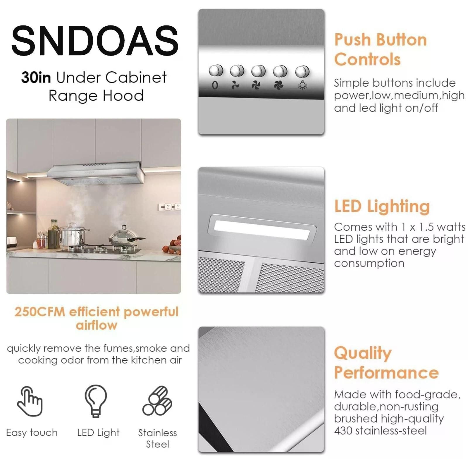 Under Cabinet Range Hood with LED Light and Dishwasher-Safe Filters