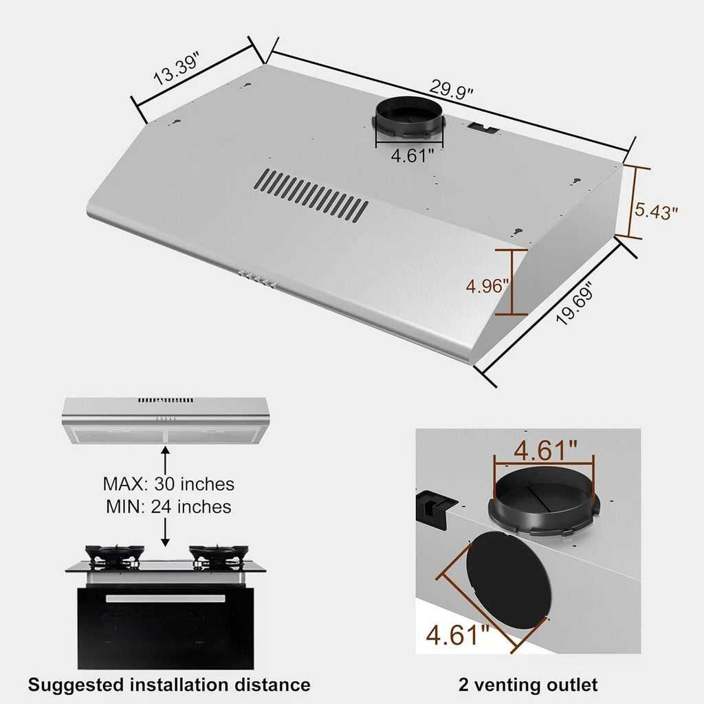 Under Cabinet Range Hood with LED Light and Dishwasher-Safe Filters