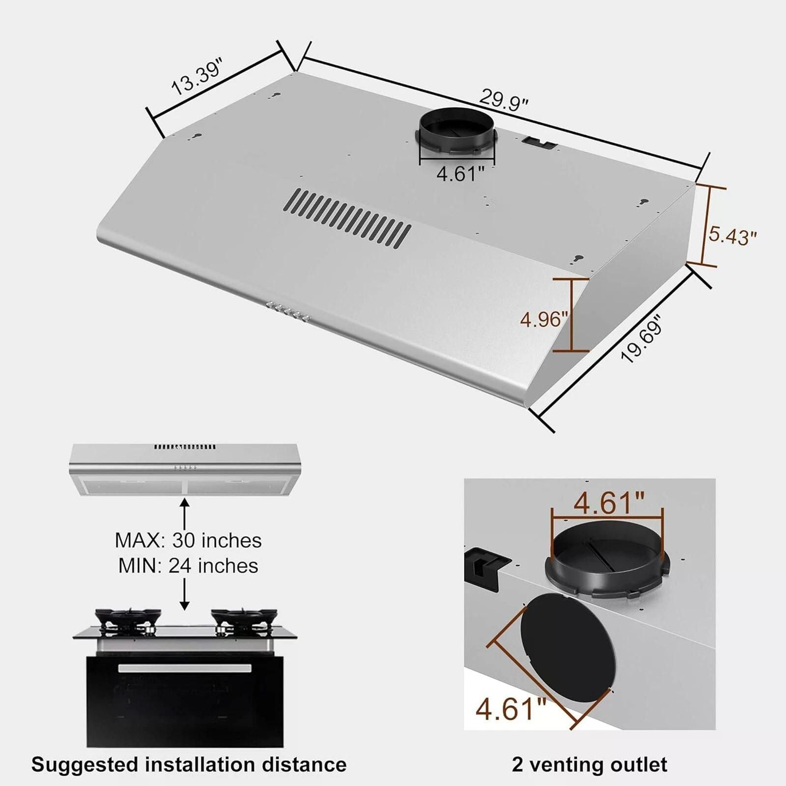 Under Cabinet Range Hood with LED Light and Dishwasher-Safe Filters