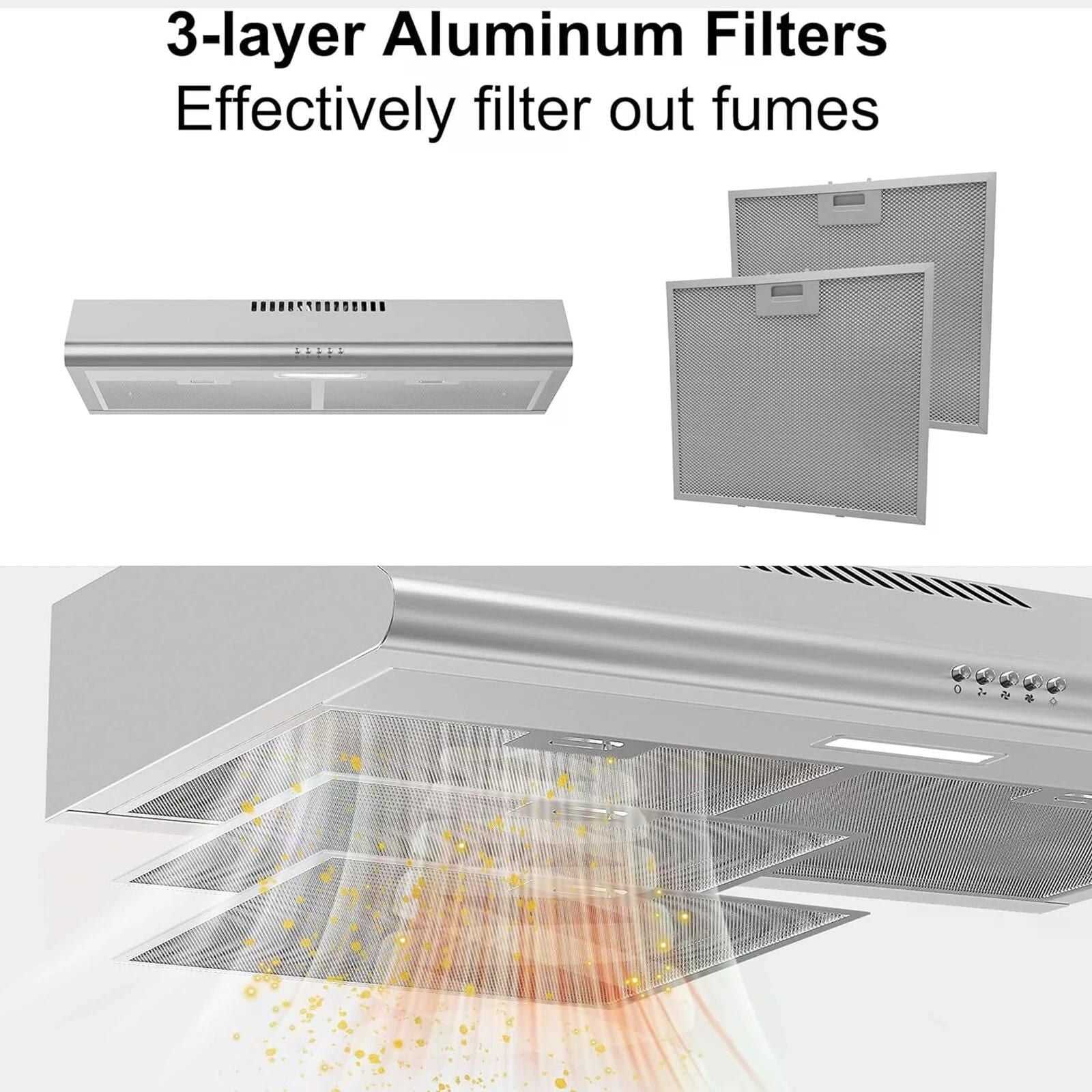 Under Cabinet Range Hood with LED Light and Dishwasher-Safe Filters