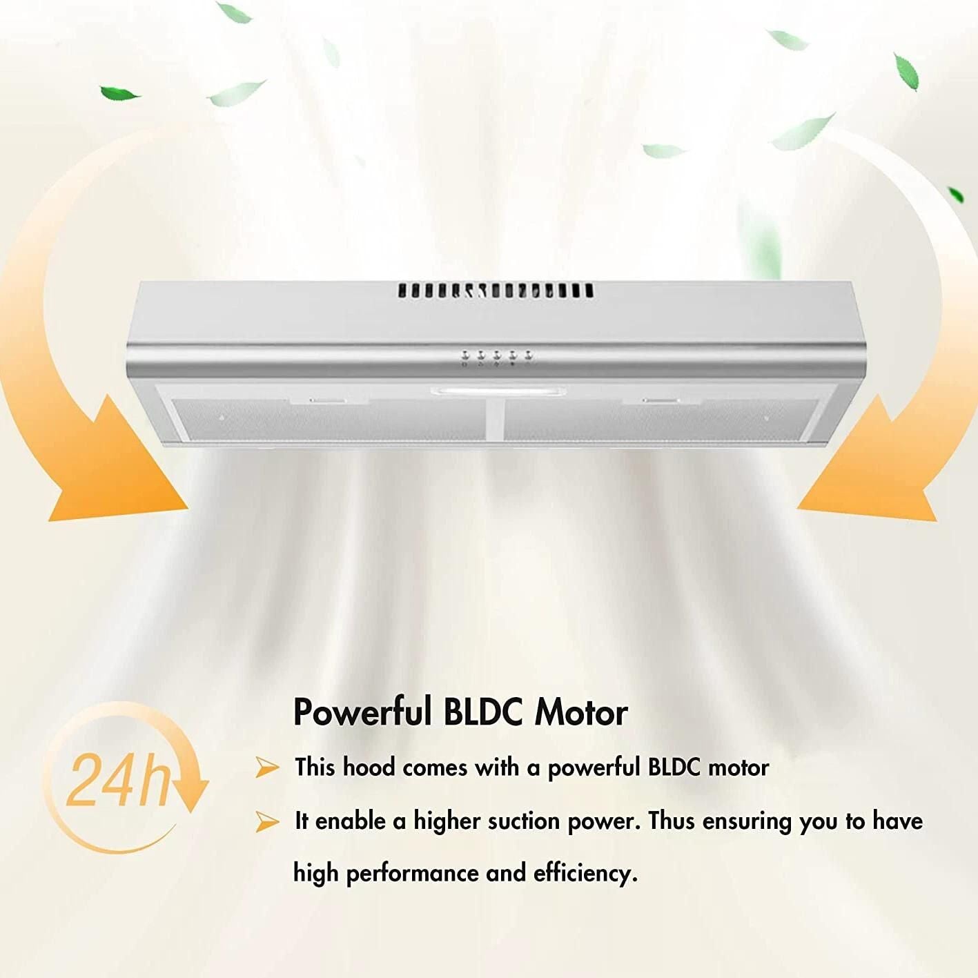 Under Cabinet Range Hood with LED Light and Dishwasher-Safe Filters