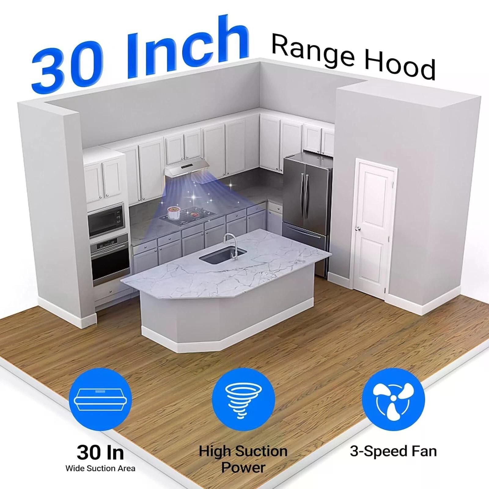 Under Cabinet Range Hood with LED Light and Dishwasher-Safe Filters
