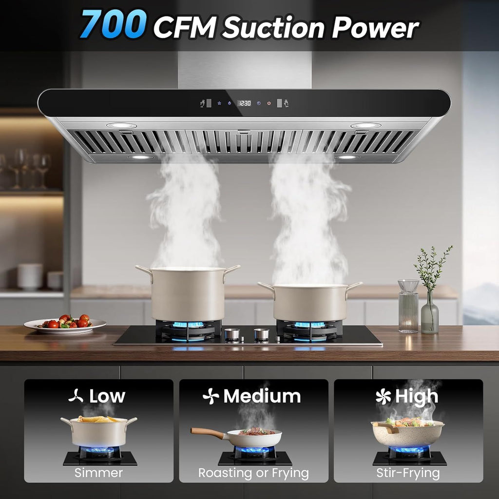 Dual-Side Touch & Gesture Controlled Island Range Hood with 700 CFM Suction