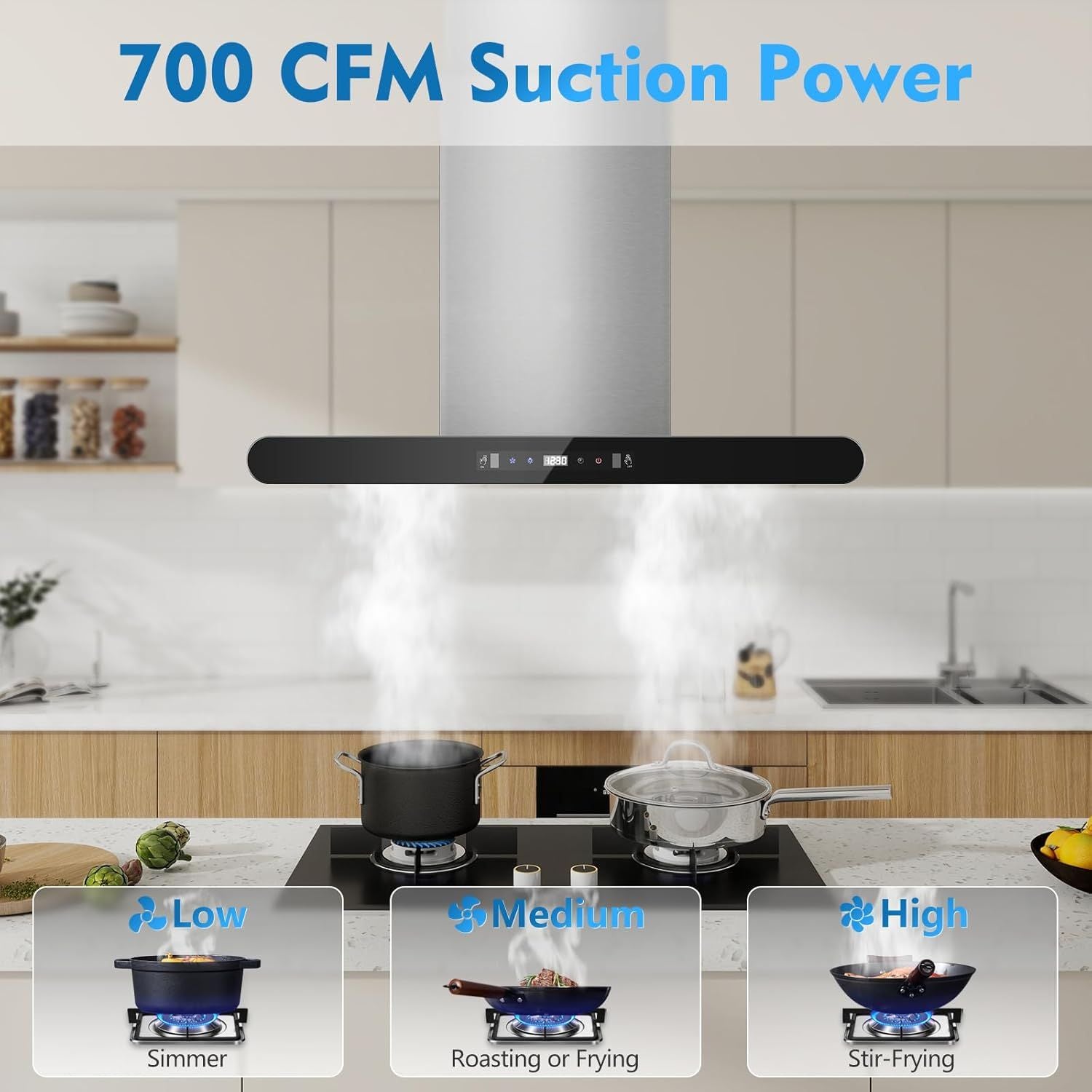 Dual-Side Touch & Gesture Controlled Island Range Hood with 700 CFM Suction