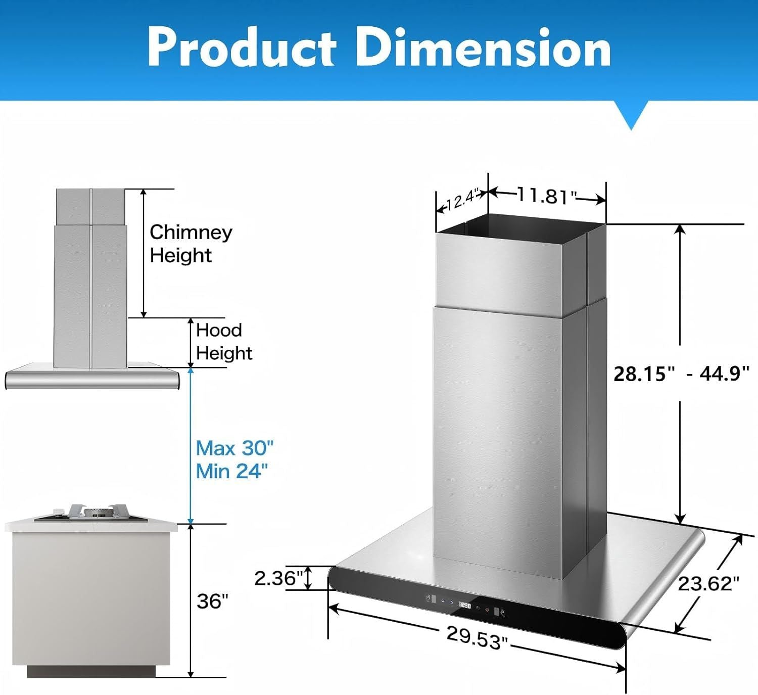 Dual-Side Touch & Gesture Controlled Island Range Hood with 700 CFM Suction