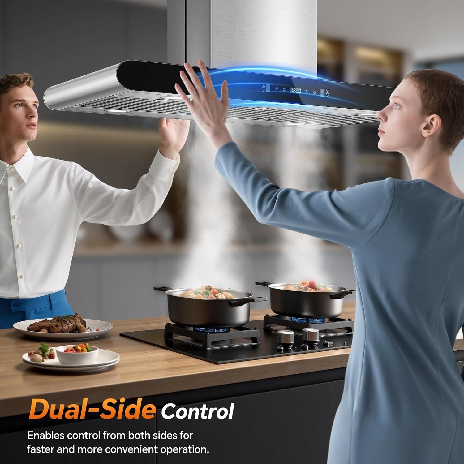 Dual-Side Touch & Gesture Controlled Island Range Hood with 700 CFM Suction