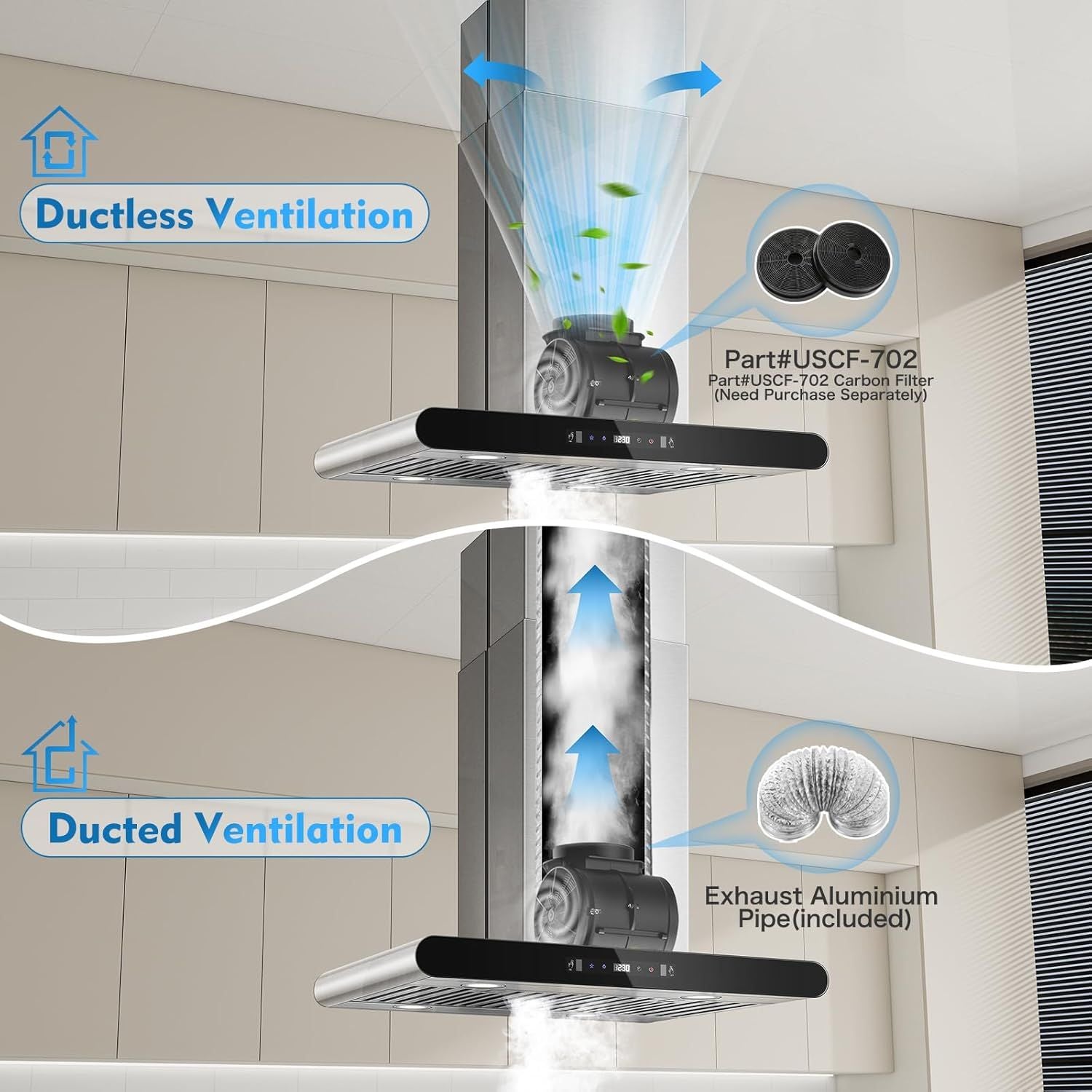 Dual-Side Touch & Gesture Controlled Island Range Hood with 700 CFM Suction