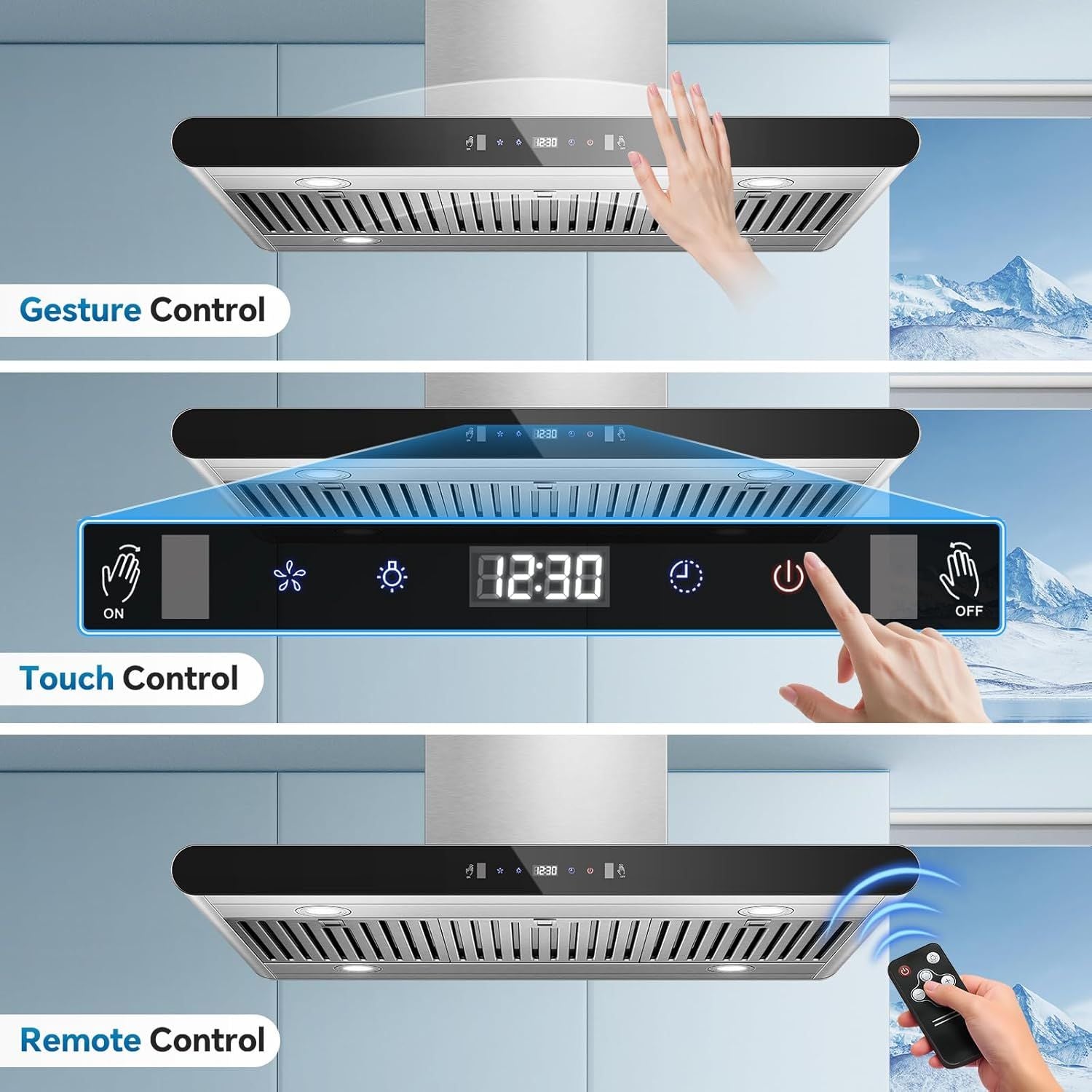 Dual-Side Touch & Gesture Controlled Island Range Hood with 700 CFM Suction