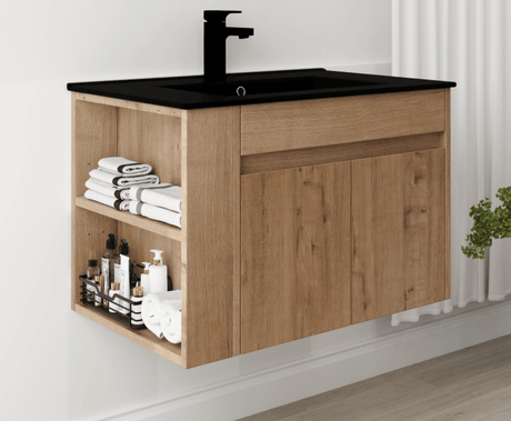 30- Wall-Mounted Bathroom Vanity with Soft-Close Drawer and Adjustable Side Shelf