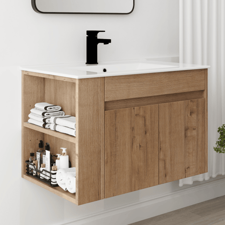 Wall-Mounted Bathroom Vanity with Adjustable Open Shelf for Small Spaces