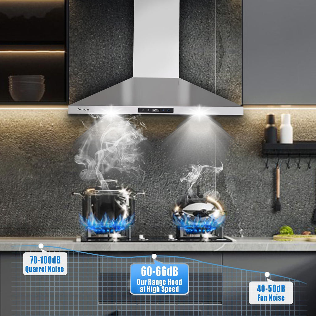 Wall Mounted Range Hood with Touch Control and LED Lighting