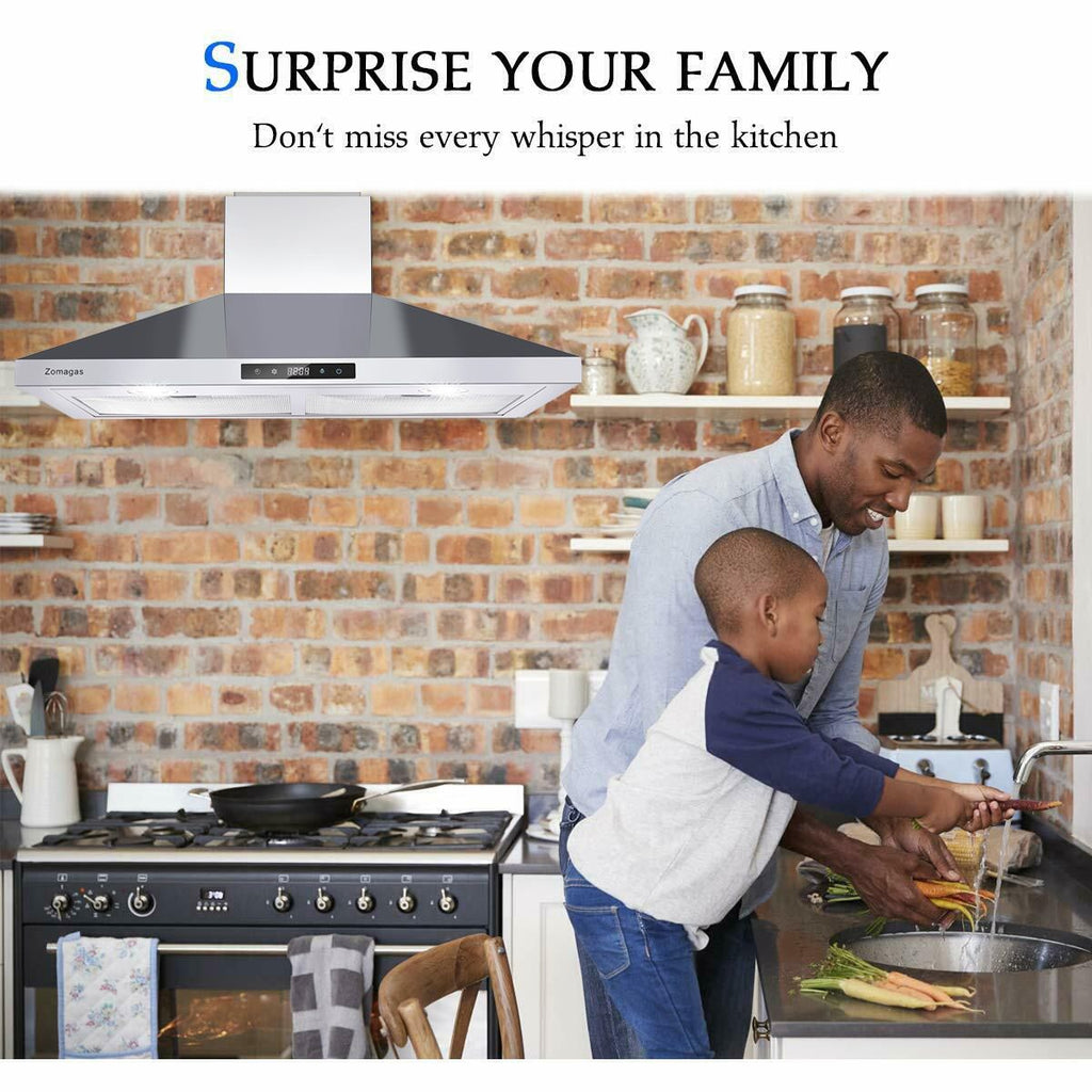 Wall Mounted Range Hood with Touch Control and LED Lighting