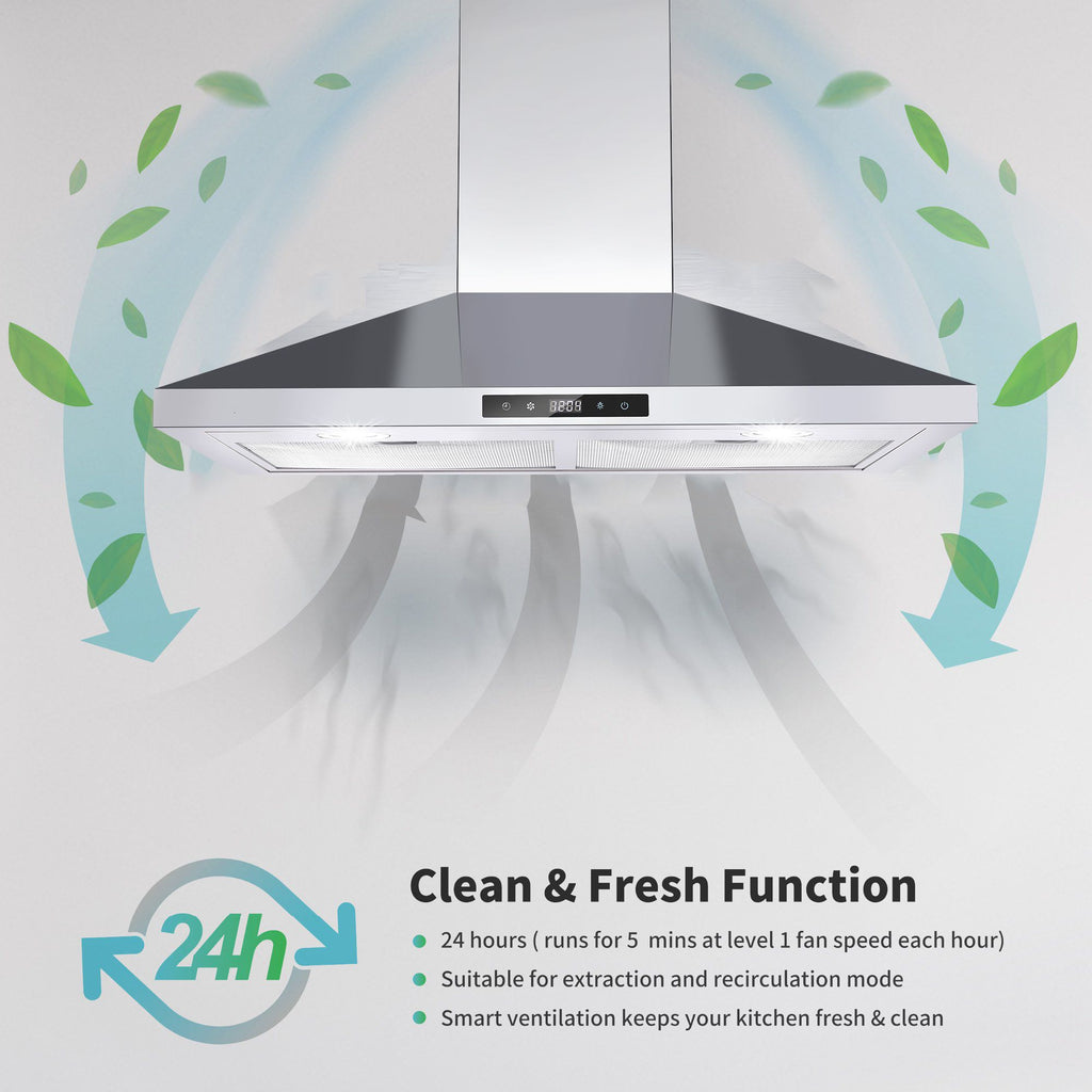 Wall Mounted Range Hood with Touch Control and LED Lighting
