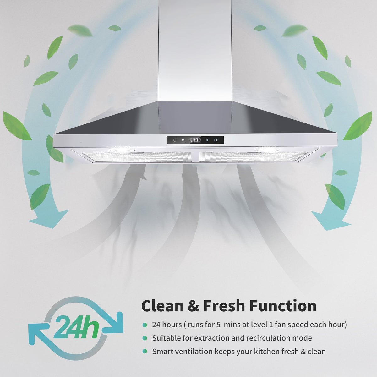 Wall Mounted Range Hood with Touch Control and LED Lighting
