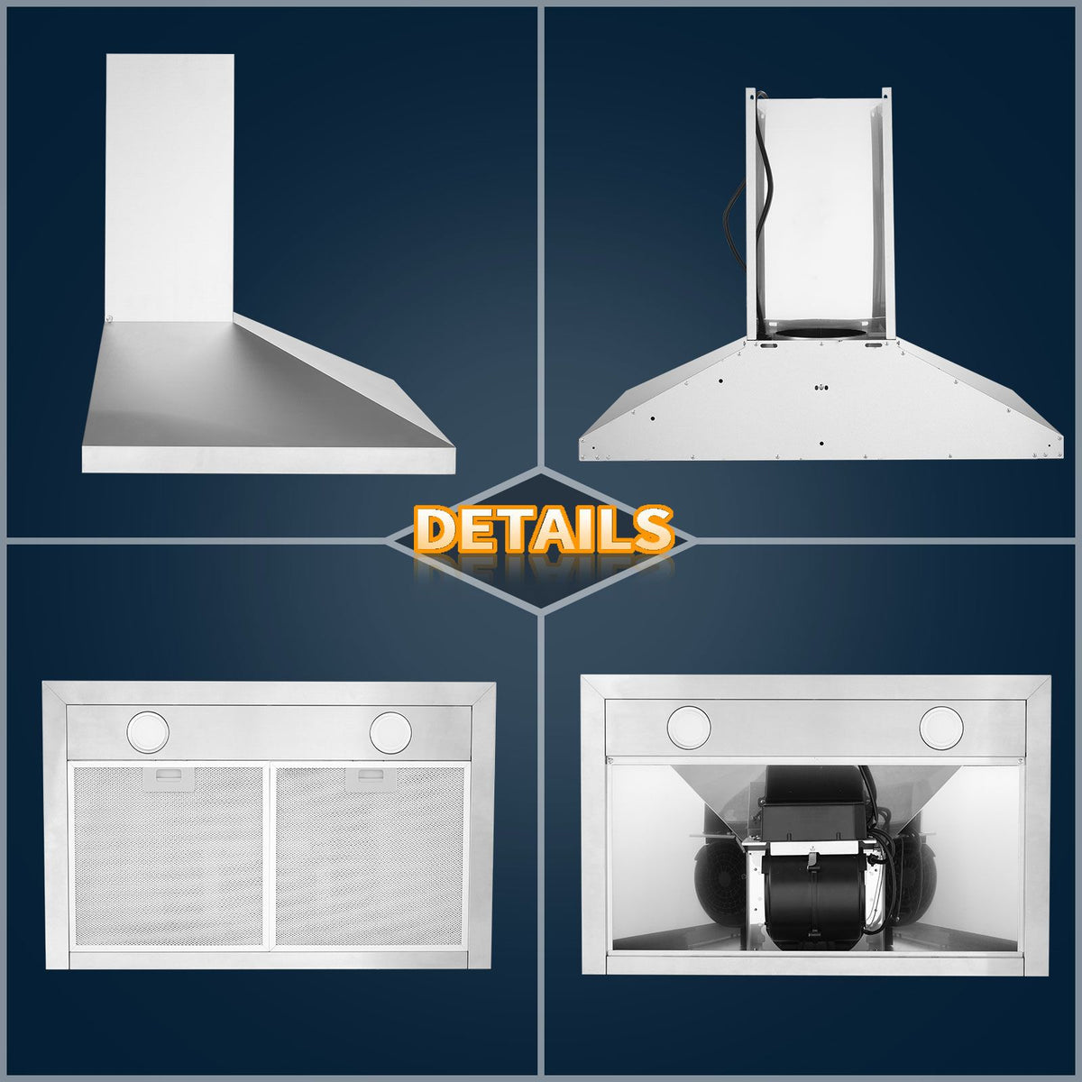 Wall Mounted Range Hood with Touch Control and LED Lighting