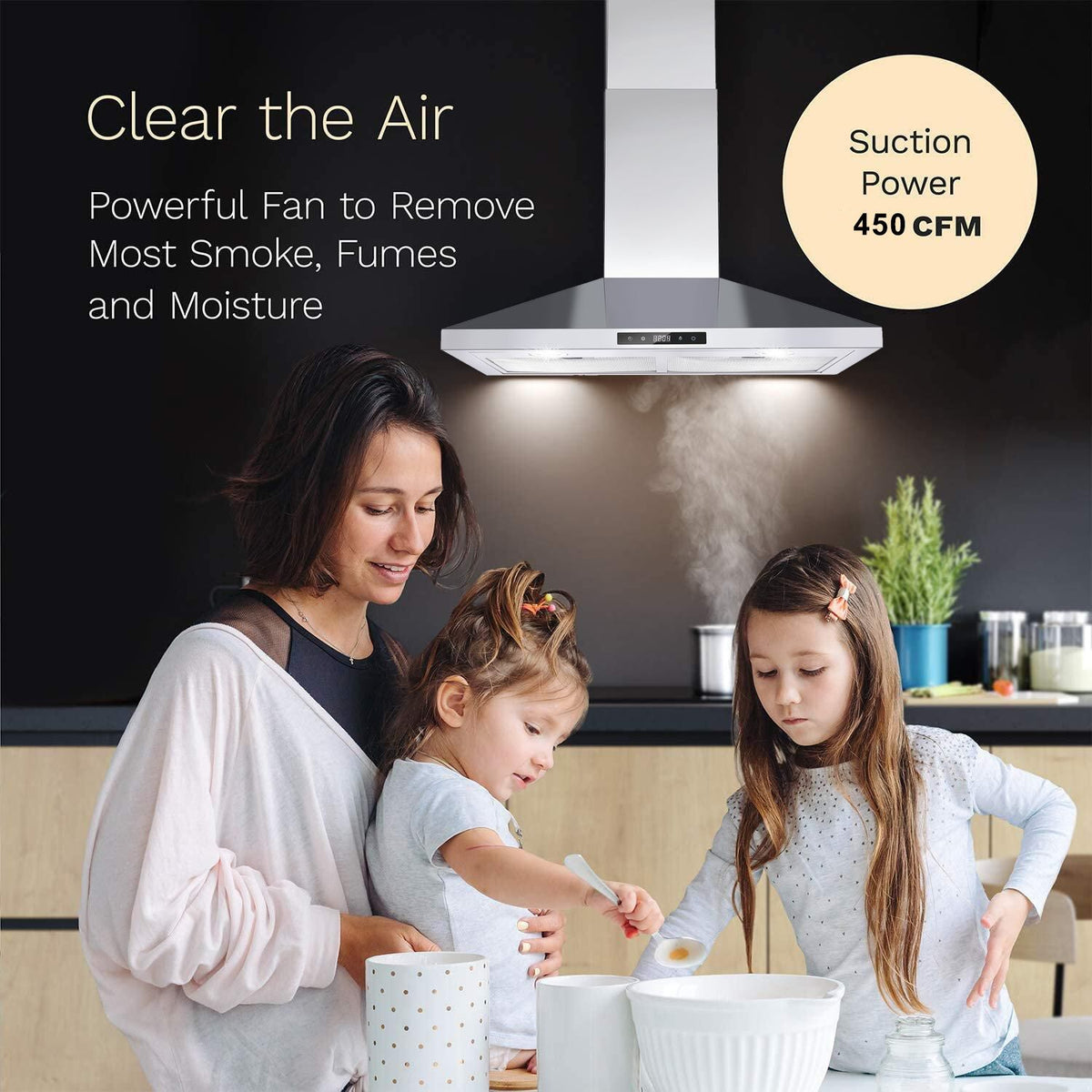 Wall Mounted Range Hood with Touch Control and LED Lighting