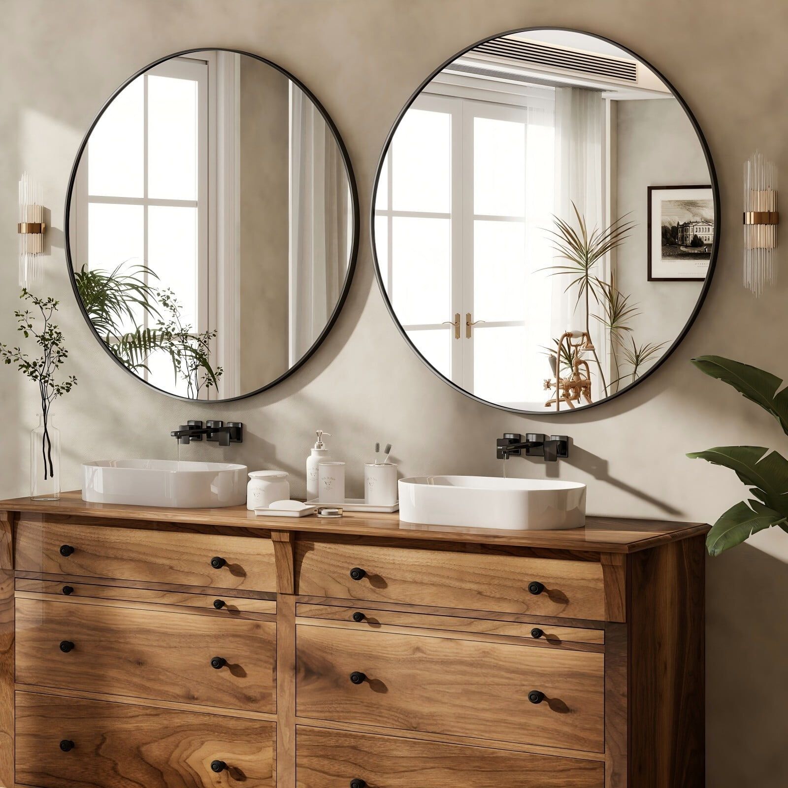 30- Round Wall Mirror with Sleek Black Aluminum Frame