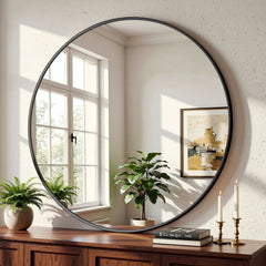 30- Round Wall Mirror with Sleek Black Aluminum Frame