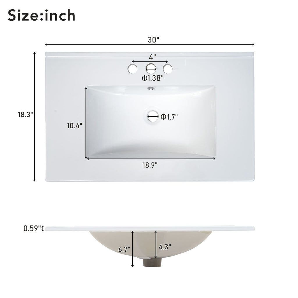30- White Bathroom Vanity with Gold Decor and Soft Close Doors