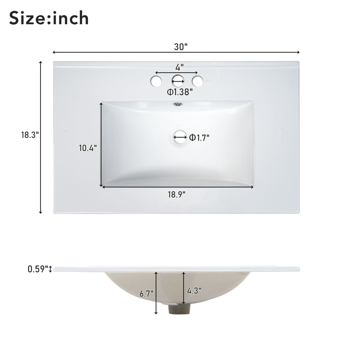 30- White Bathroom Vanity with Gold Decor and Soft Close Doors