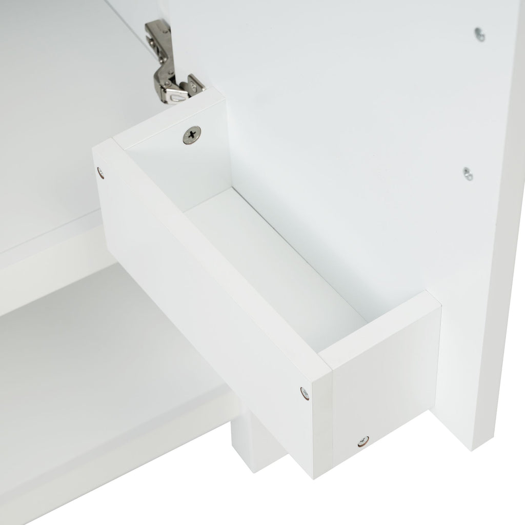 30- White Bathroom Vanity with Gold Decor and Soft Close Doors
