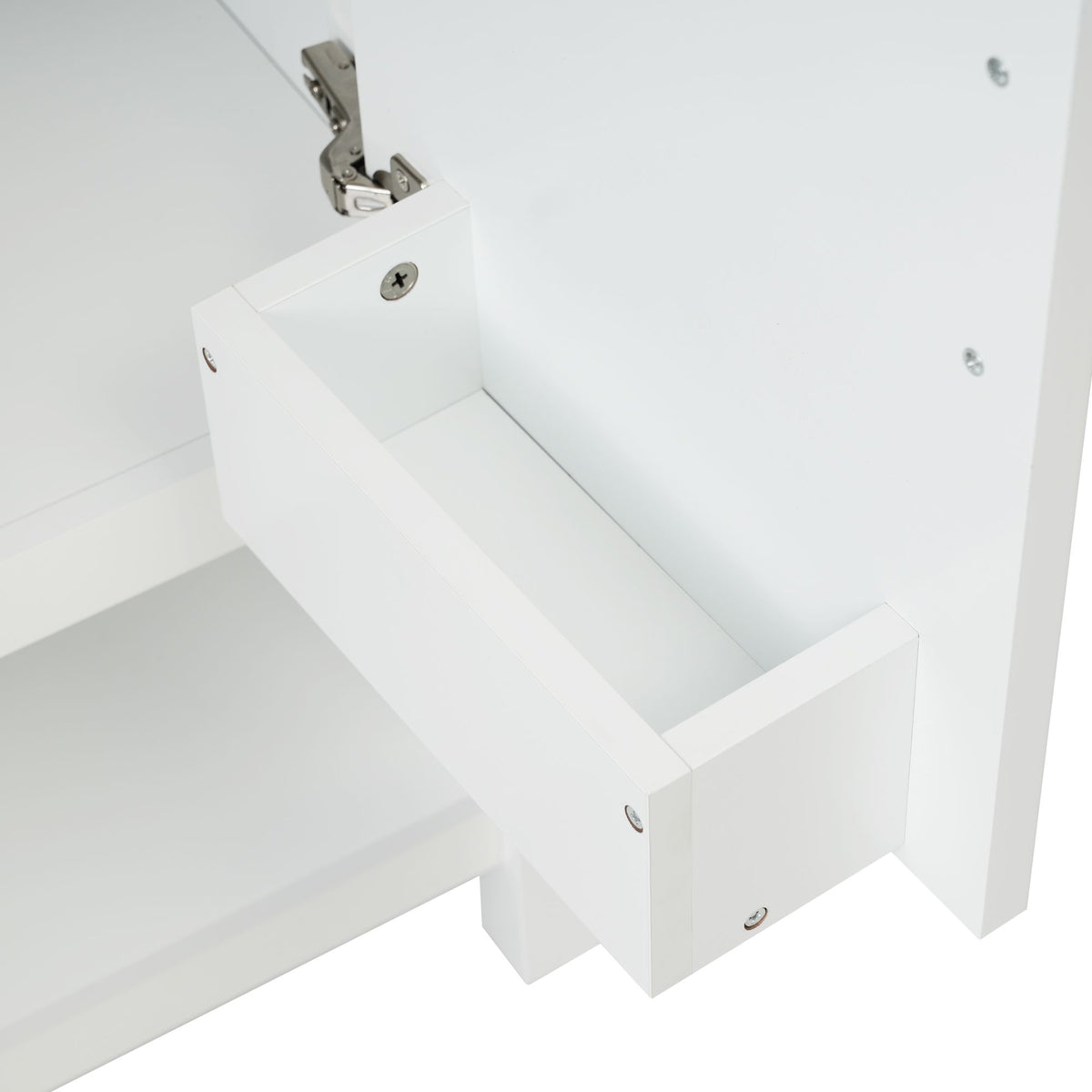 30- White Bathroom Vanity with Gold Decor and Soft Close Doors