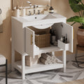 30- White Bathroom Vanity with Gold Decor and Soft Close Doors