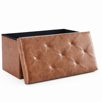 Brown Folding Storage Ottoman and End-of-Bed Bench