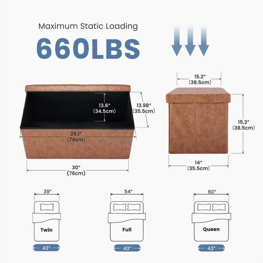 Brown Folding Storage Ottoman and End-of-Bed Bench
