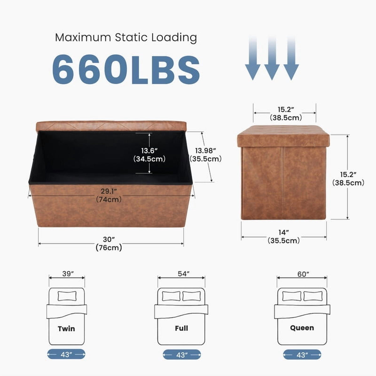 Brown Folding Storage Ottoman and End-of-Bed Bench