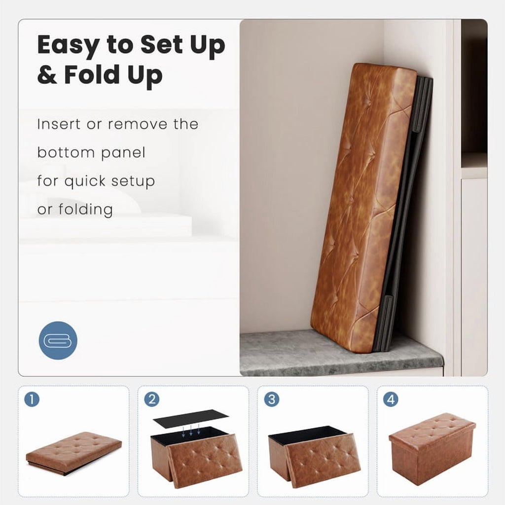 Brown Folding Storage Ottoman and End-of-Bed Bench