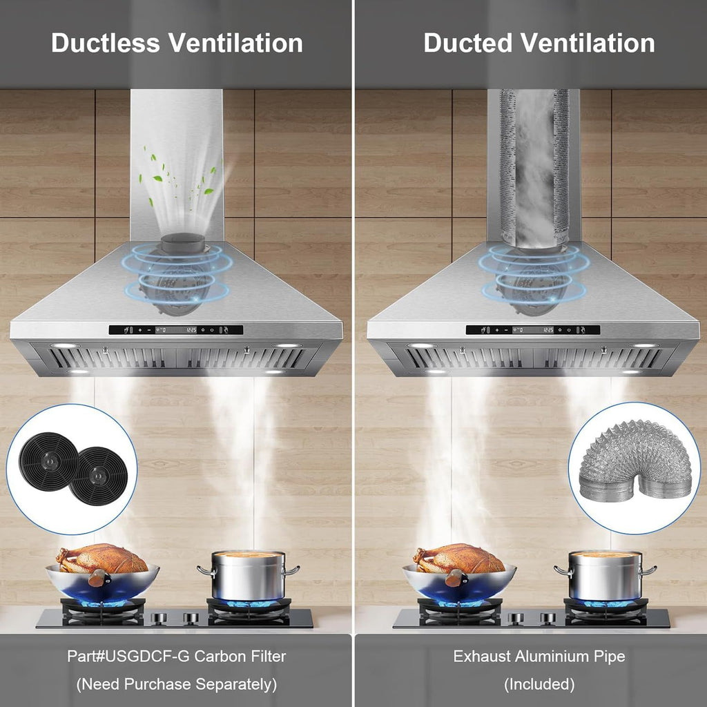 Powerful 700 CFM Island Range Hood with Gesture Control & 4 LED Lights