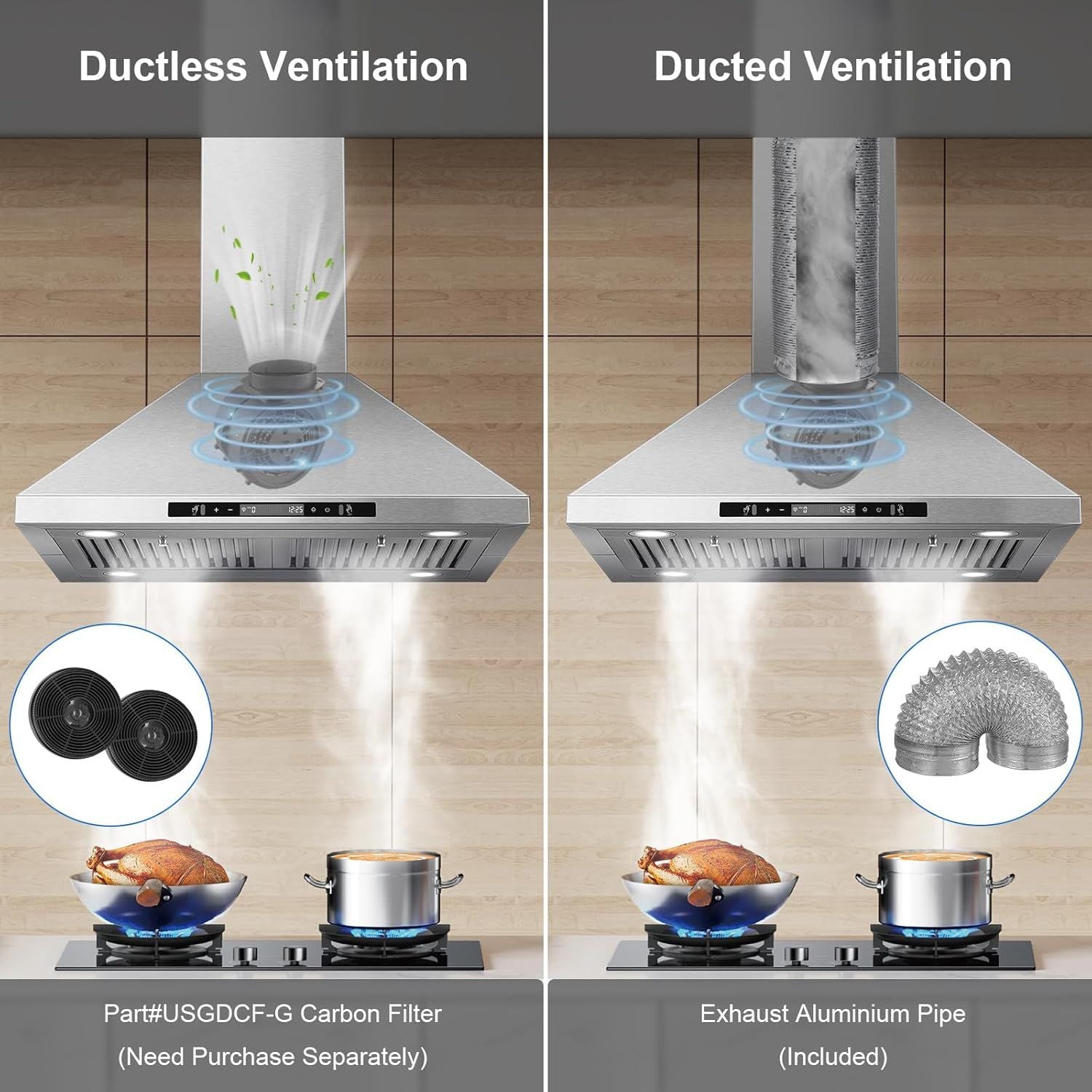 Powerful 700 CFM Island Range Hood with Gesture Control & 4 LED Lights