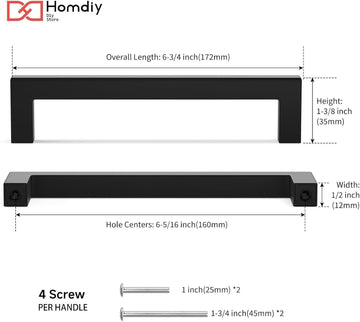 Matte Black Square Cabinet and Drawer Pulls