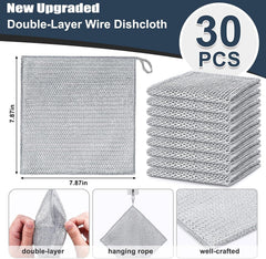 30-Pack Double-Layer Steel Wire Cleaning Cloths – Non-Scratch for Cookware