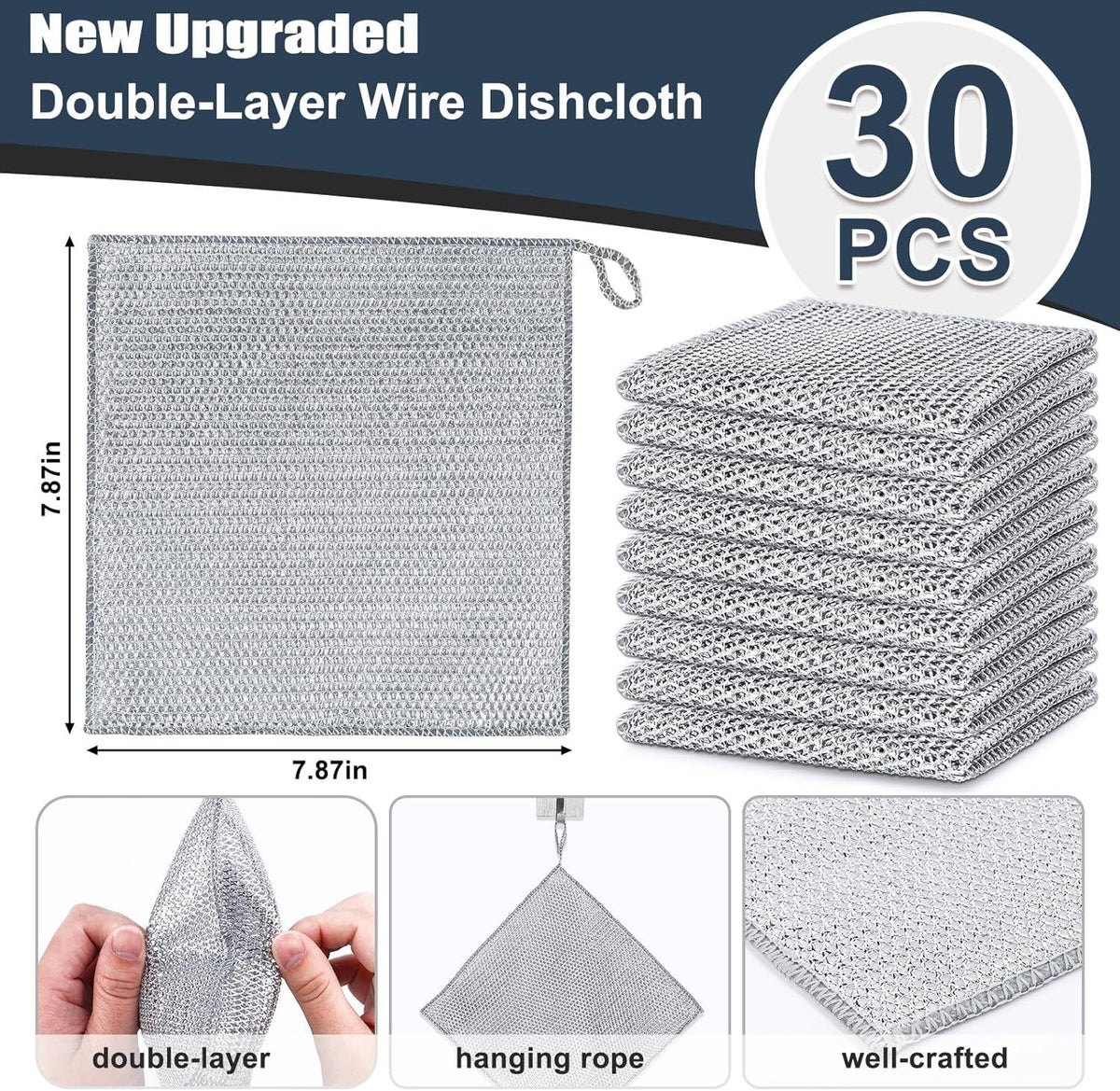 30-Pack Double-Layer Steel Wire Cleaning Cloths – Non-Scratch for Cookware