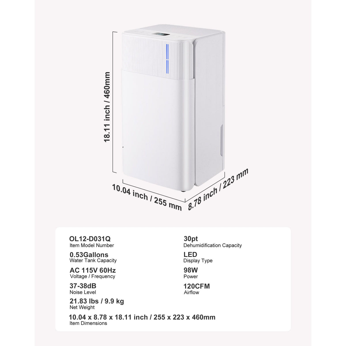 Smart Humidity Control Dehumidifier with Drain Hose