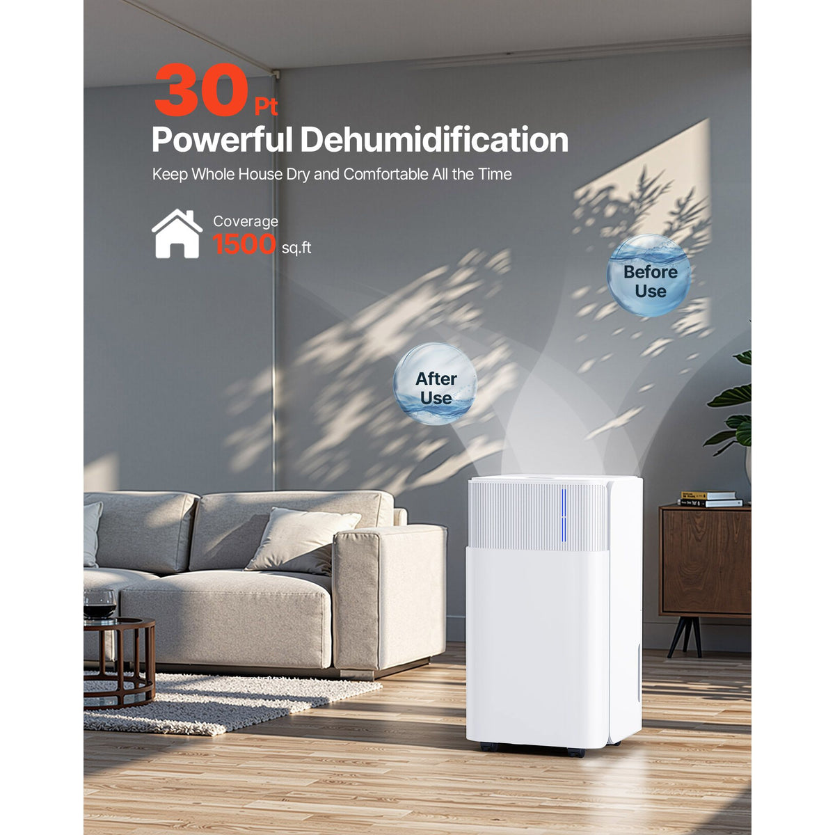 Smart Humidity Control Dehumidifier with Drain Hose