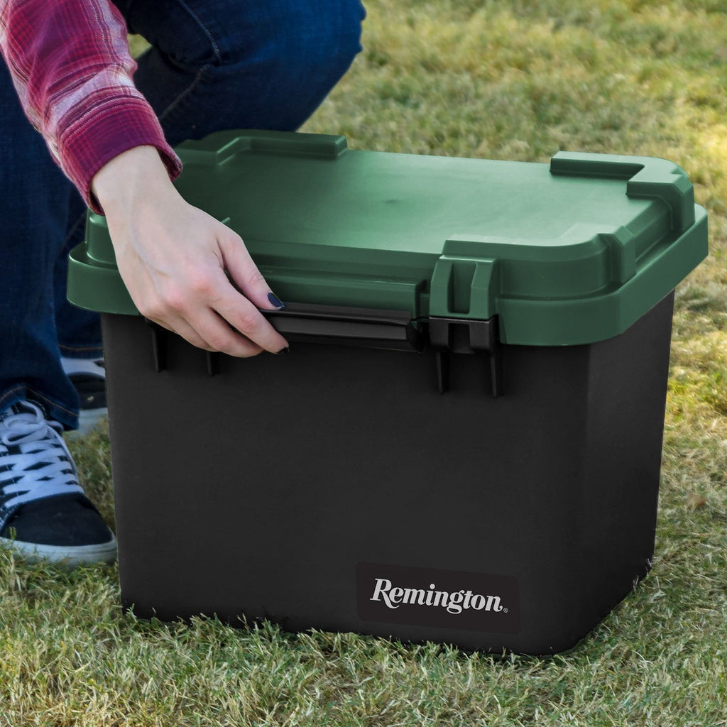 30 Qt practical Trail Box, Stackable Storage Bin with Latching Lids, Black, 4Pk