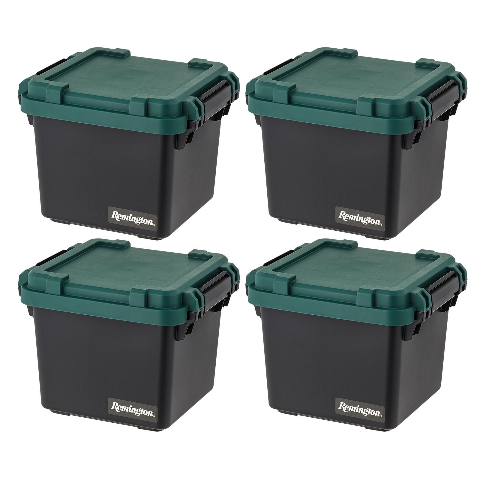 30 Qt practical Trail Box, Stackable Storage Bin with Latching Lids, Black, 4Pk