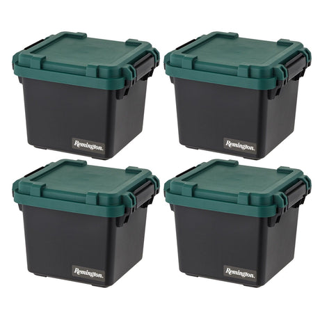 30 Qt practical Trail Box, Stackable Storage Bin with Latching Lids, Black, 4Pk