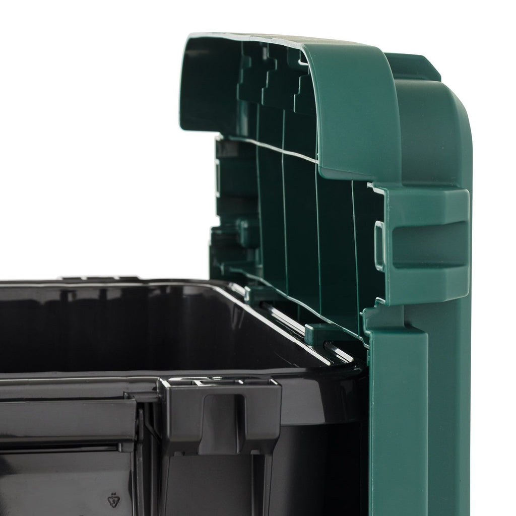 30 Qt practical Trail Box, Stackable Storage Bin with Latching Lids, Black, 4Pk