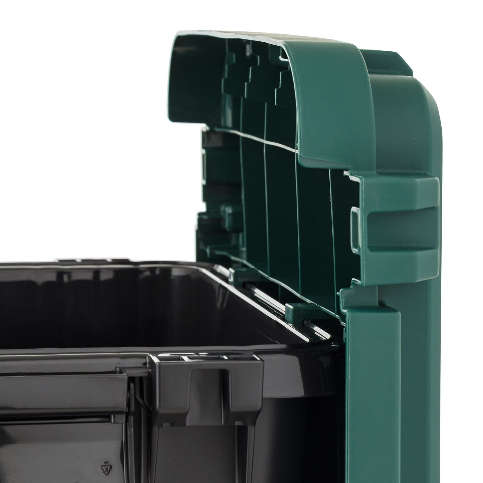 30 Qt practical Trail Box, Stackable Storage Bin with Latching Lids, Black, 4Pk