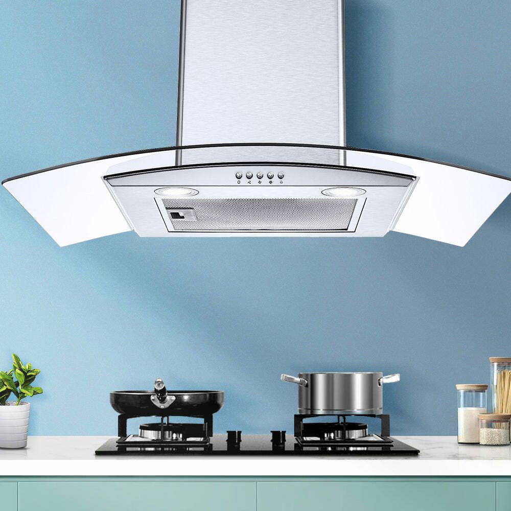 Curved-Glass Wall-Mount Range Hood with Three-Speed Fan