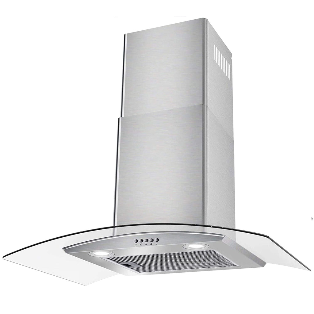 Curved-Glass Wall-Mount Range Hood with Three-Speed Fan