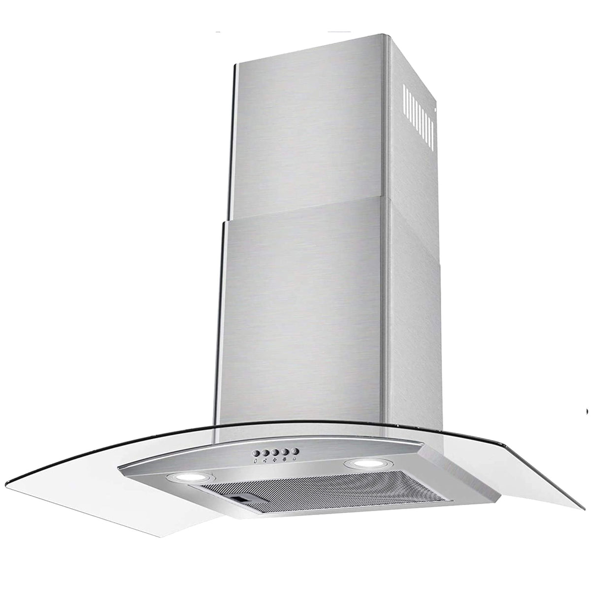 Curved-Glass Wall-Mount Range Hood with Three-Speed Fan