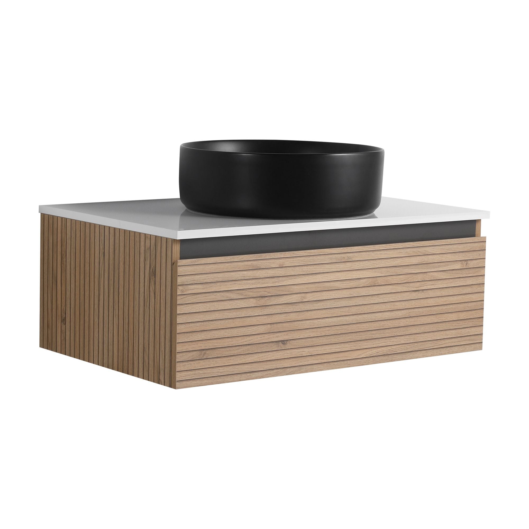 Wall-Mounted Bathroom Vanity with Soft-Close Drawer and Black Art Sink