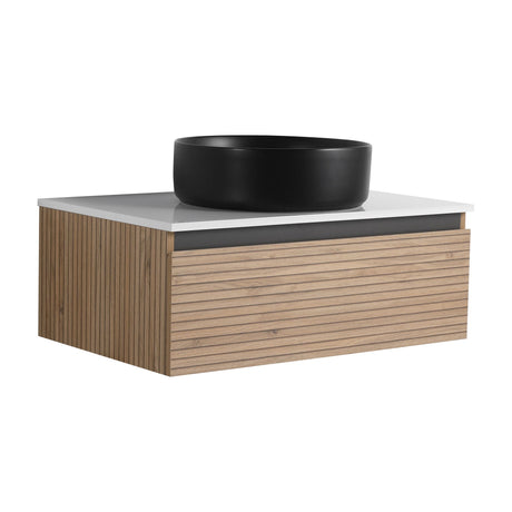 Wall-Mounted Bathroom Vanity with Soft-Close Drawer and Black Art Sink